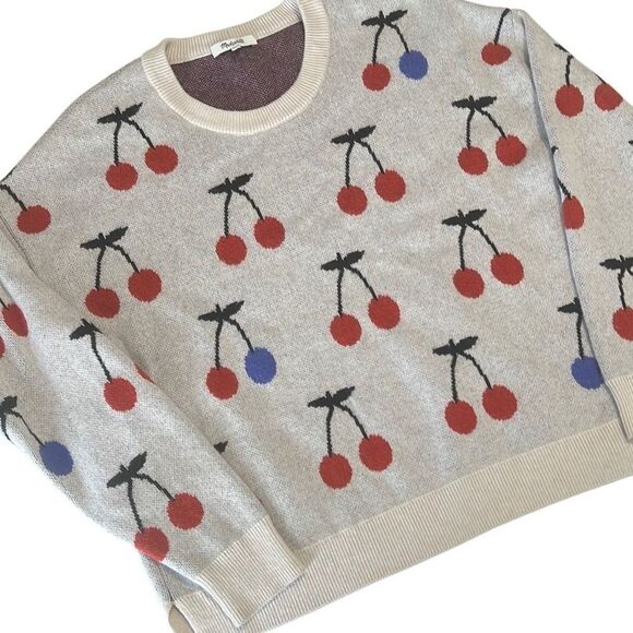Madewell Cherry Pattern Crewneck Long Sleeve Sweater Size Medium - Picture 1 of 10